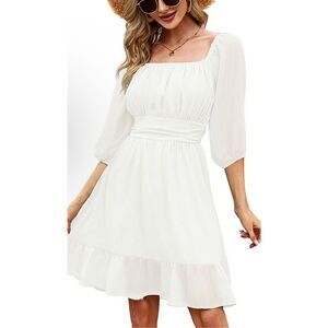 NEW Tie Back Lantern Sleeve Square Neck Ruffle Dress XL